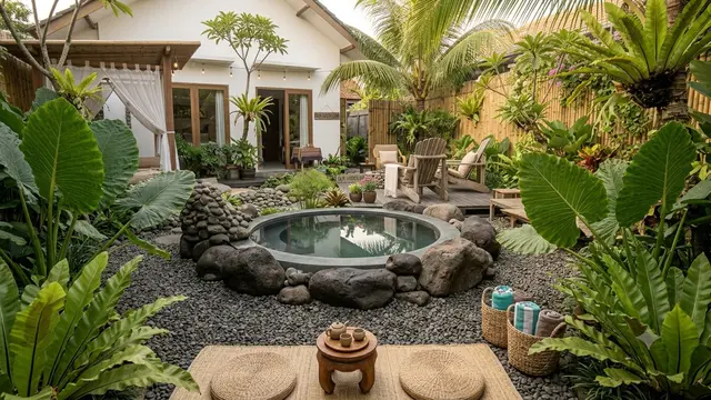 Halaman Rumah Bernuansa Resort dengan Budget Terjangkau (AI Generated)