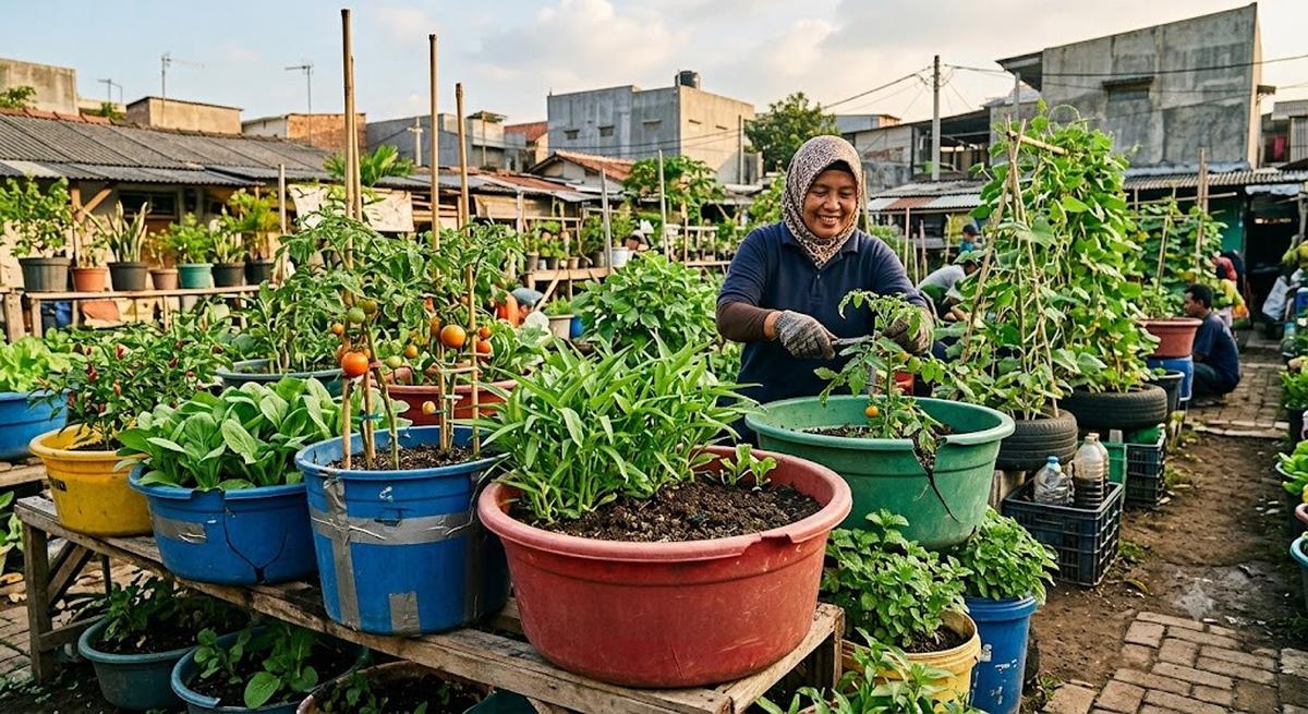Ember atau Baskom Retak Menjadi Wadah Tanam Berkapasitas Besar (AI Generated)
