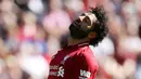Ekspresi pemain Liverpool Mohamed Salah selama pertandingan Liga Inggris menghadapi Wolverhampton Wanderers di di Stadion Anfield, Liverpool, Inggris, Minggu (12/5/2019). Liverpool gagal meraih gelar juara Liga Inggris. (Reuters/Carl Recine)