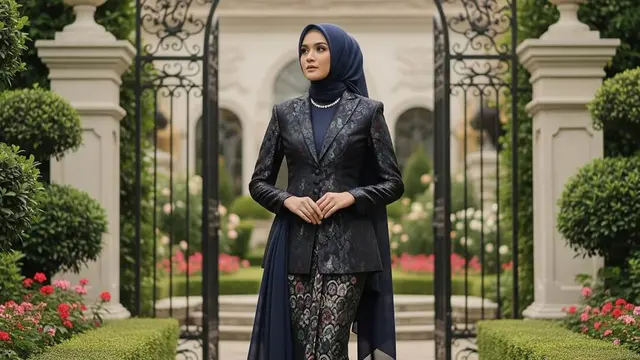 Model Gamis Terbaru Batik Kombinasi Blazer
