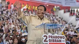 Prabowo datang untuk melakukan konsolidasi bersama Koalisi Indonesia Maju, relawan, dan masyarakat Sumatera Utara. (AP Photo/Binsar Bakkara),