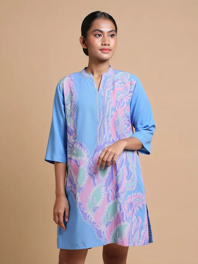 Tunik Batik Motif Parang Kombinasi Polos Warna Pastel 2025