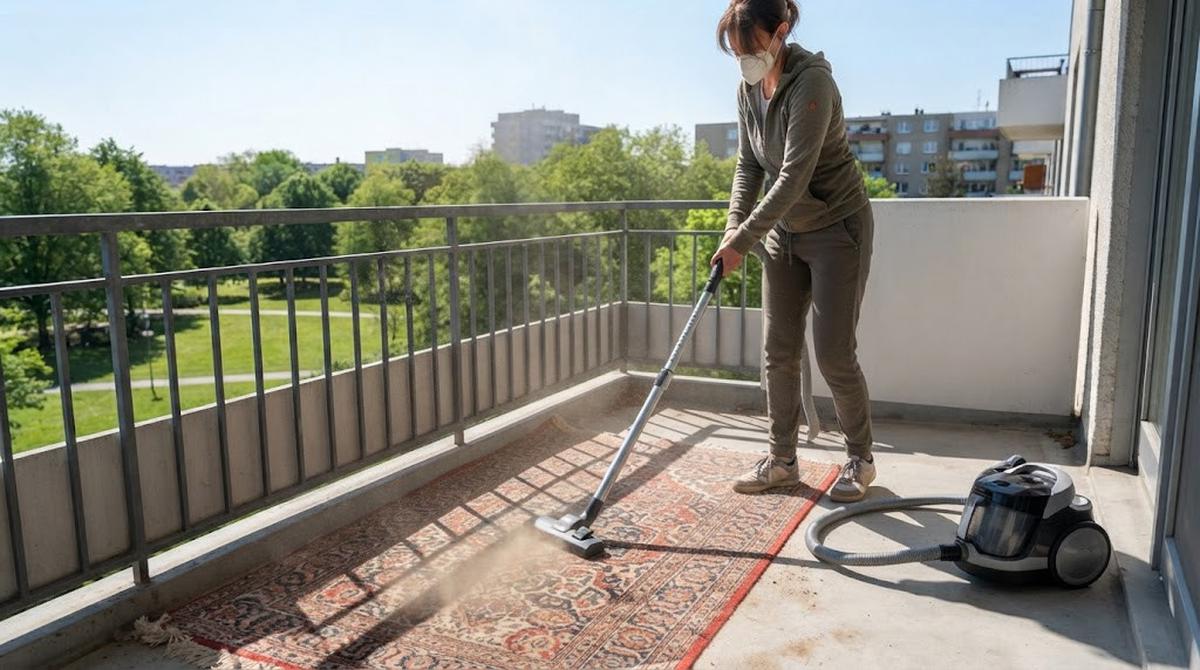 Balik Karpet dan Bersihkan dengan Vacuum Cleaner