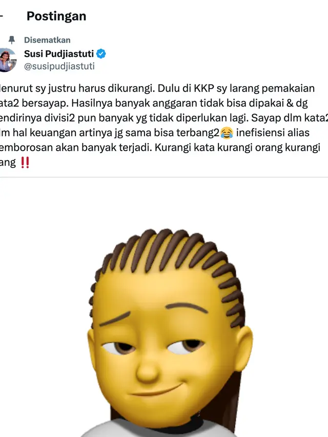 Unggahan Susi Pudjiastuti. (Foto: Dok. Twitter @susipudjiastuti)