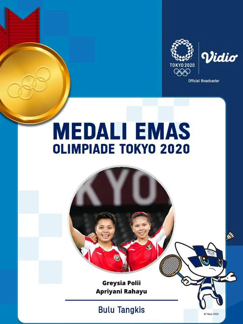 Greysia Polii dan Apriyani Rahayu Sumbang Emas Pertama untuk Indonesia di Olimpiade Tokyo 2020