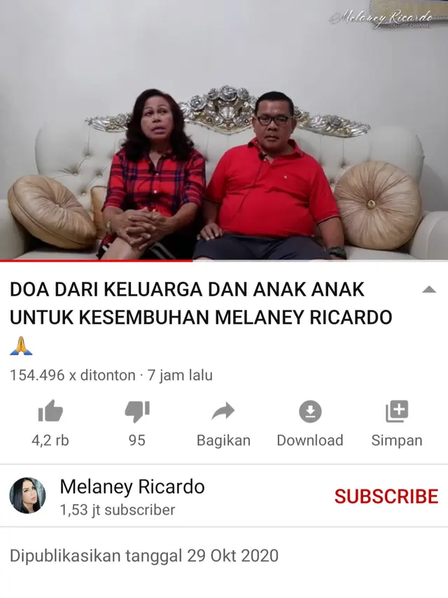 Unggahan Melaney Ricardo. (Foto: YouTube Melaney Ricardo)