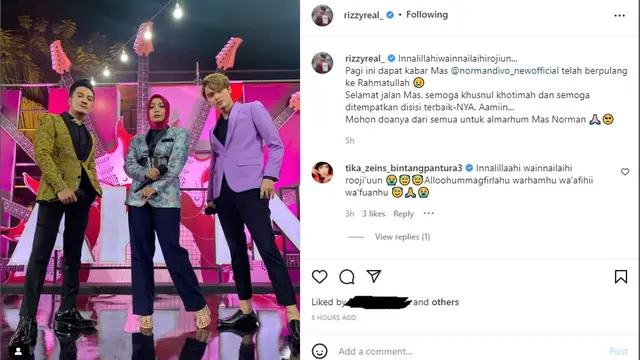 Rizzy Bintang Pantura 5 bagikan kabar meninggalnya Norman Divo (Foto: Instagram/@rizzyreal_)