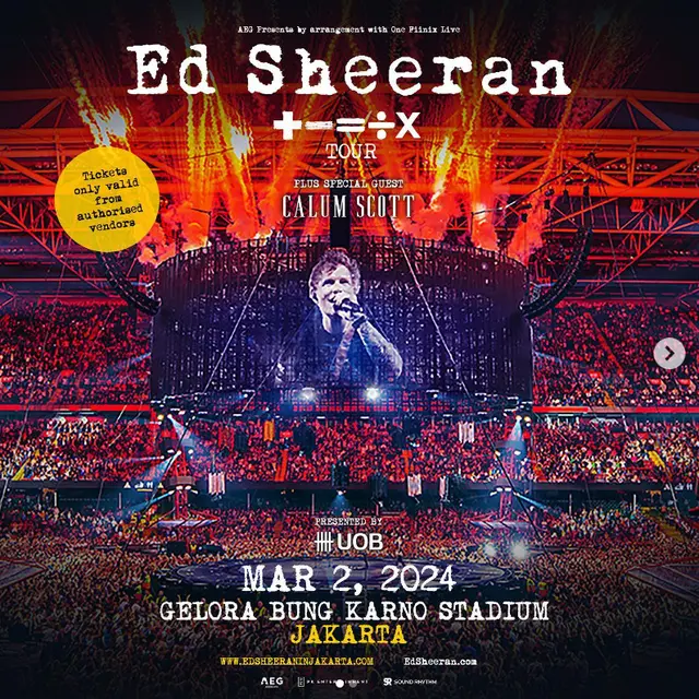 Ed Sheeran akan konser di Stadion Gelora Bung Karno pada 2 Maret 2024. (Foto: instagram@pkentertainment.id)