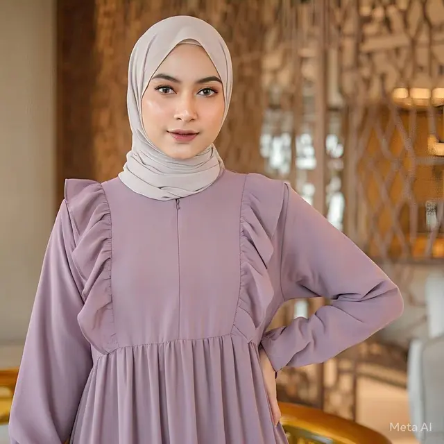 Model Baju Gamis Polos Modern Terbaru Kombinasi Ceruti