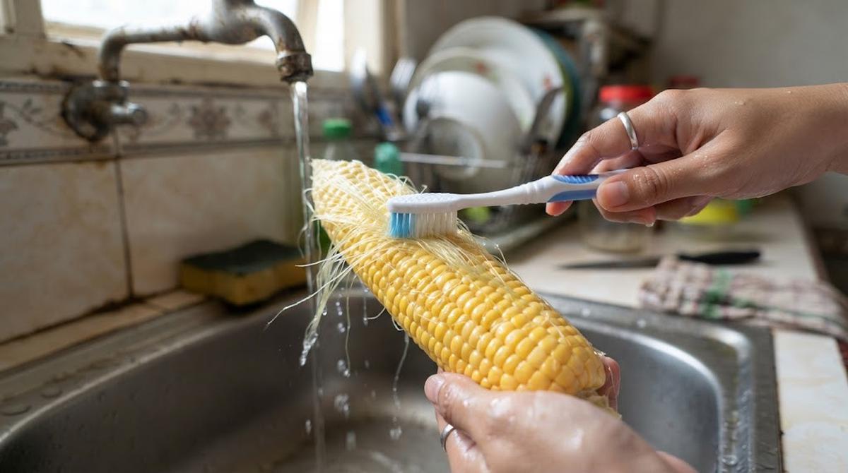 Menyikat Rambut Jagung dengan Sikat Gigi Berbulu Lembut
