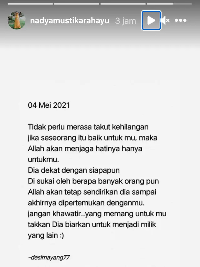 Unggahan Nadya Mustika Rahayu. (Foto: Dok. Instagram @nadyamustikarahayu)