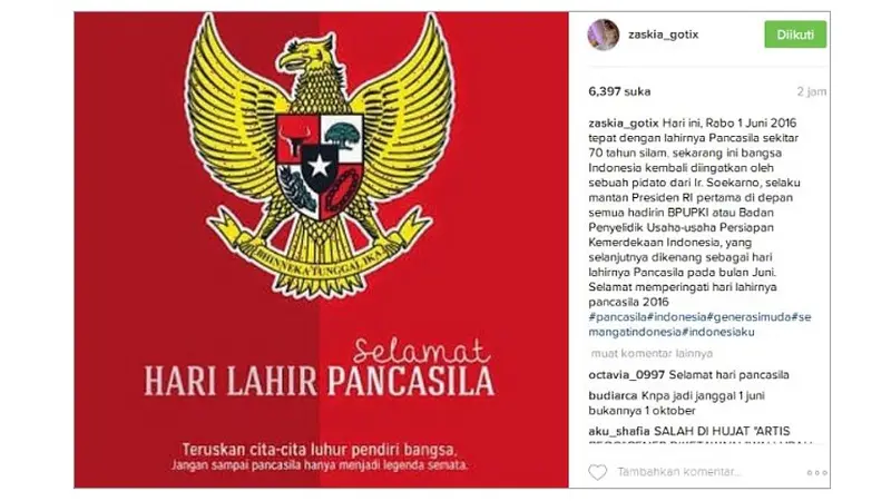 pancasila, hari pancasila, zaskia gotik