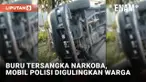 Kacau! Warga Gulingkan Mobil Polisi yang Buru Tersangka Narkoba