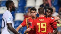 Timnas Spanyol lolos ke babak final Piala Eropa U-21 usai mengalahkan Prancis 4-1. (Miguel Mediana / AFP)