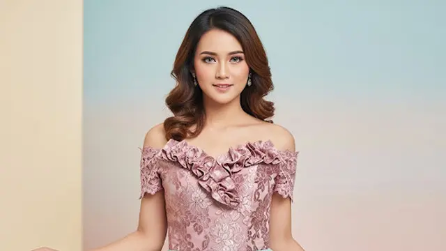 Dress Off-Shoulder Brokat Dusty Pink Mint