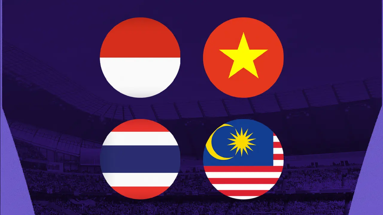 Piala Asia - Ilustrasi Bendera Indonesia, Vietnam, Malaysia, Thailand
