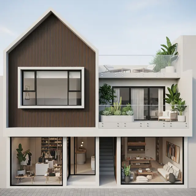 Desain Rumah Minimalis 2 Lantai dengan Toko di Bawah (Image by Gemini AI)