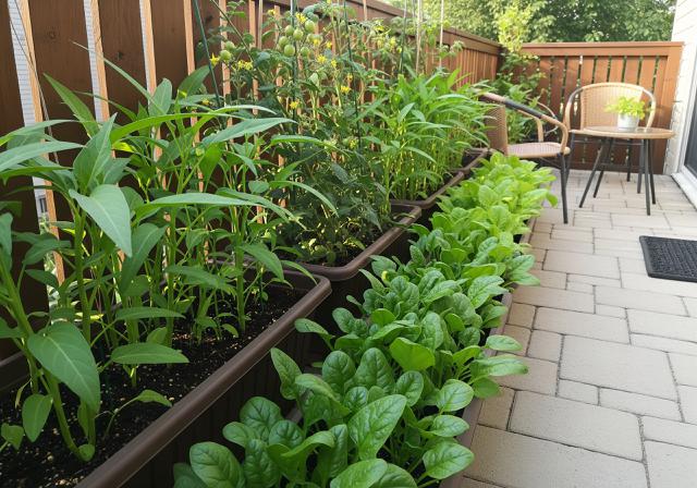 Kebun Sayur di Pot Panjang di Teras Rumah/Desain Kebun Sayur Rumahan untuk Kangkung dan Bayam (Sumber: gemini.com)