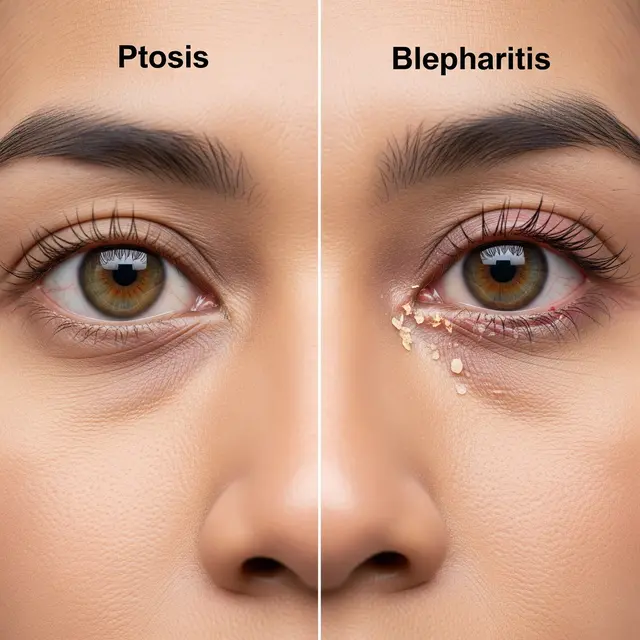 Perbedaan Ptosis dan Blefaritis pada Mata (AI)