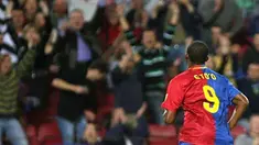 Barcelona's Samuel Eto'o celebrates his goal during Liga match Barcelona vs Almeria at New Camp stadium, in Barcelona on October 25, 2008. AFP PHOTO/JOSEP LAGO 
