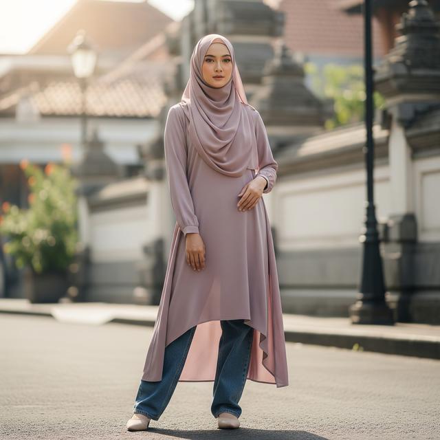 2. Baggy Jeans Dipadukan dengan Tunik