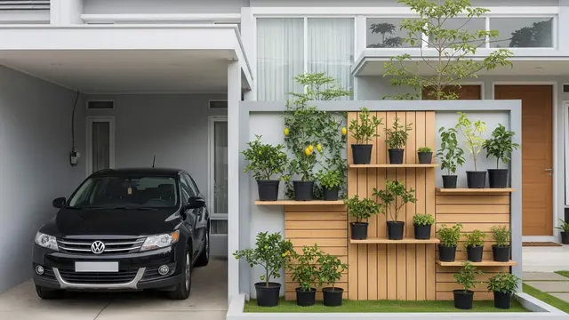 Inspirasi Rumah dengan Kebun Buah Mini di Samping Carport