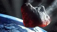 Ilustrasi artis tentang asteroid yang berpotensi berbahaya menuju Bumi. (Kredit: ESA)