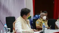 Menteri Koordinator Bidang Perekonomian Airlangga Hartarto dalam Rapat Koordinasi dengan Kepala Daerah dan Forkopimda Provinsi Papua Barat, Jumat (3/9/2021).