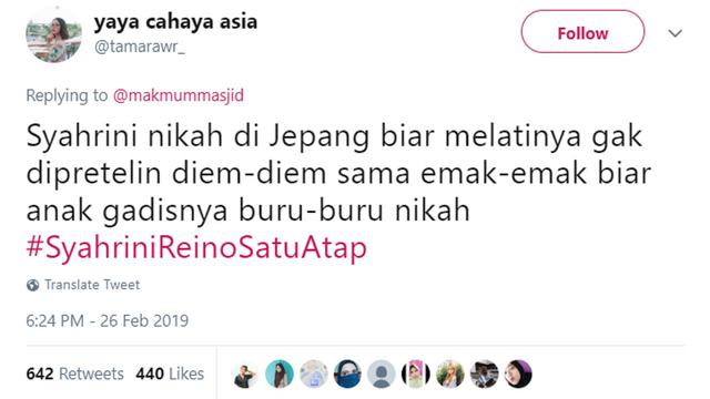 Cuitan Warganet soal Pernikahan Syahrini - Reino Barack (Twitter)