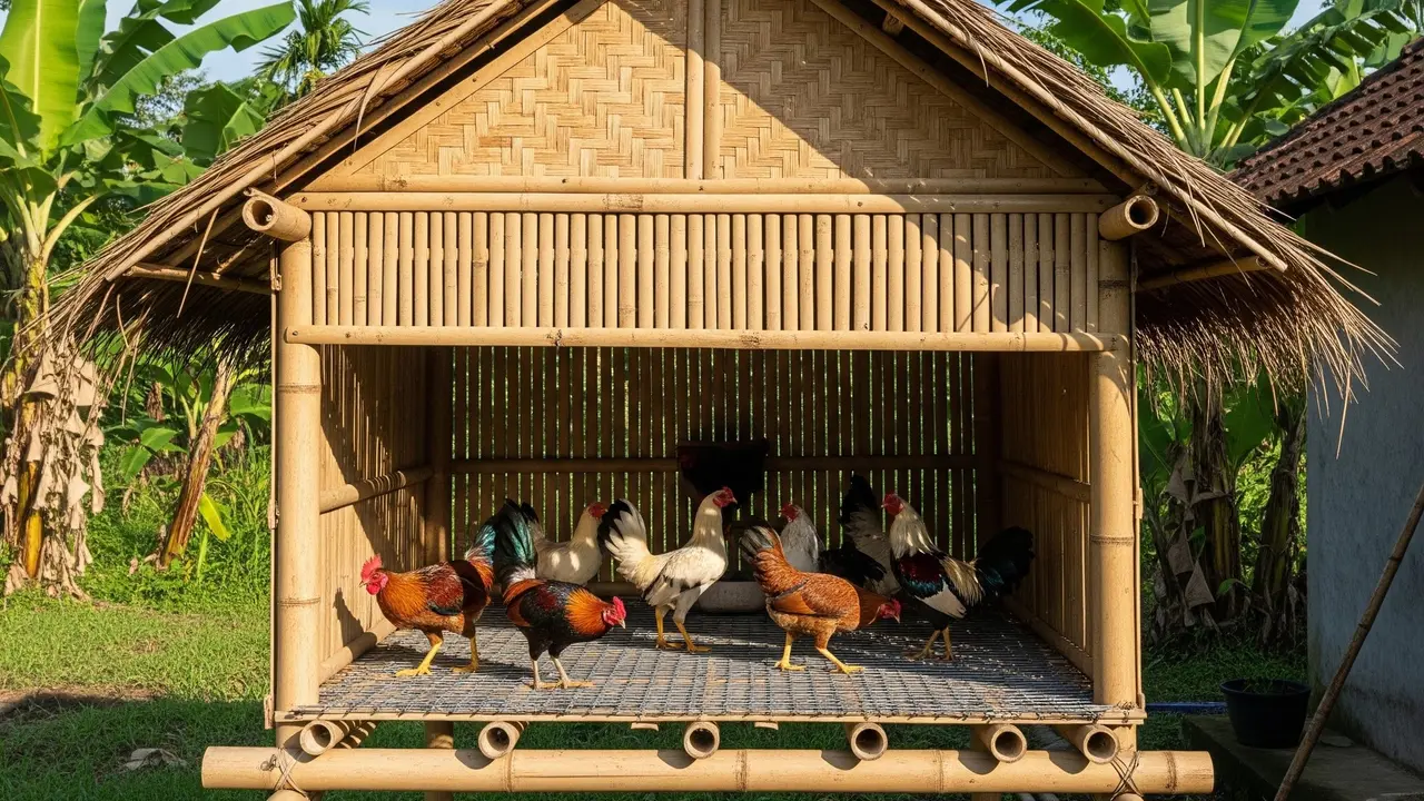 Desain Kandang Ayam Bambu Sirkulasi Udara Maksimal Bikin Ayam Cepat Besar (Image by Gemini AI)
