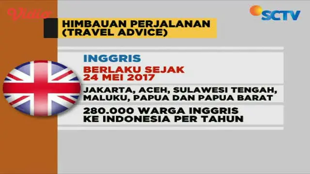 Inggris dan Australia mengeluarkan travel advice atau imbauan perjalanan ke Indonesia pascabom Kampung Melayu.