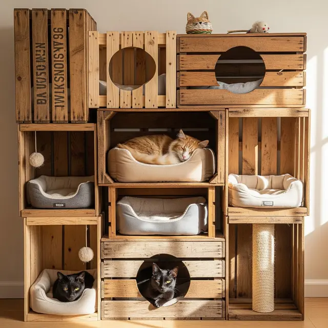 Ide Rumah Kucing dari Peti Kayu Bekas (AI Generated)