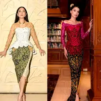 Syifa Hadju tampil anggun dengan kebaya kutubaru berwarna putih yang dipadukan dengan kain lilit batik multiwarna. [@syifahadju]