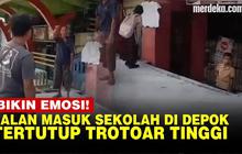 VIDEO: Jalan Masuk Sekolah di Depok Ditutup Trotoar Tinggi, Orangtua Murid Emosi