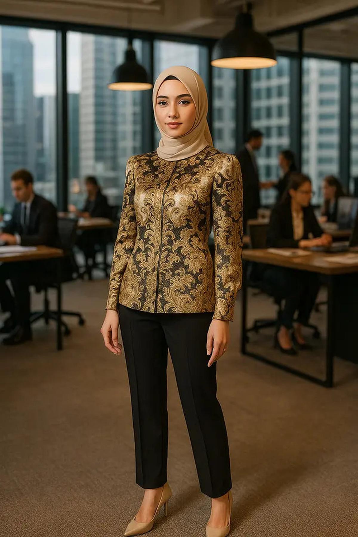 7 Rekomendasi Baju Kantor Berjilbab Blus Lengan Panjang