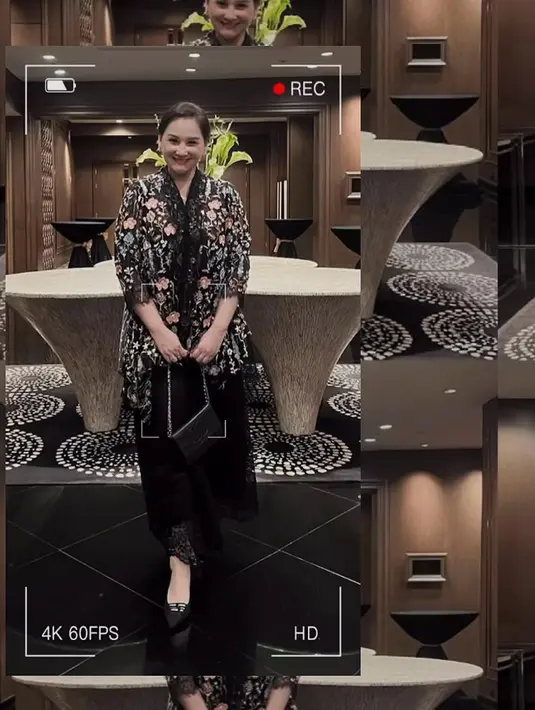 Mona Ratuliu tampil anggun dalam balutan one set berupa lace batik dan lace skirt nuansa hitam. [@monaratuliu].