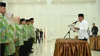 Gubernur Sumatera Utara (Sumut) Edy Rahmayadi berupaya membangun asrama haji baru dekat Bandara Internasional Kualanamu di Kabupaten Deli Serdang. (Liputan6.com/Reza Efendi)