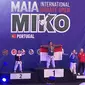 Aldhea Azarina Bharata (11),berhasil membawa pulang dua medali emas sekaligus di kompetisi internasional kejuaraan karate dunia, The Miko (Maia International Karate Open), di Kota Maia, Portugal (Istimewa)