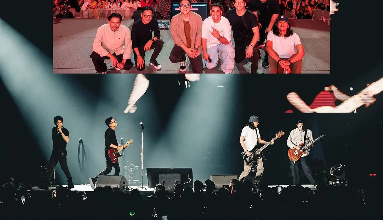 <p>Aksi panggung NOAH saat gelar konser musik di Singapura yang diunggah pada 17 Desember 2023. (Liputan6.com/IG/noah_site and musicastudios)</p>