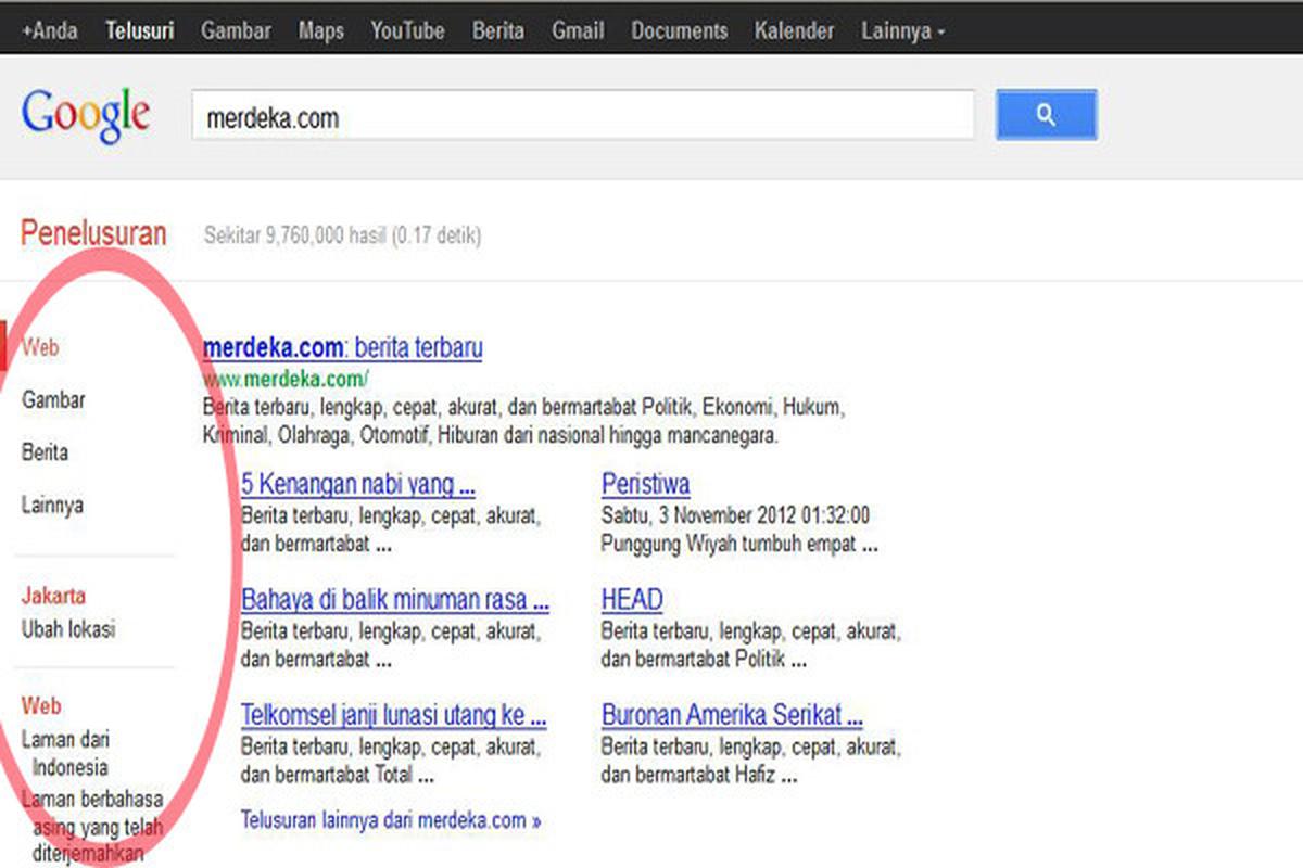 Tampilan side bar Google di Mozilla Firefox awal