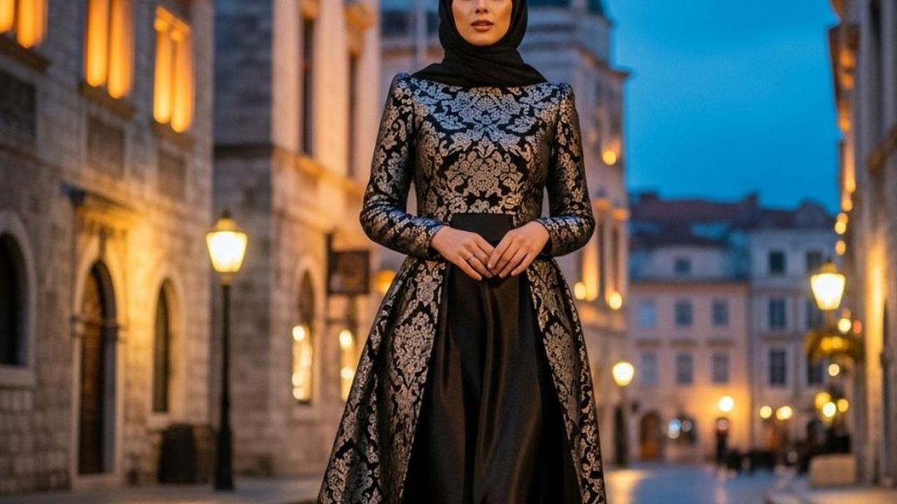 8 Model Gamis Hitam Kombinasi Brokat dan Satin, Cocok untuk Acara Formal dan Spesial