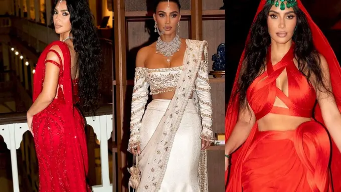 8 Gaya Kim Kardashian Pakai Perhiasan Mewah di Pernikahan Anant Ambani-Radhika Merchant, Tak Kalah Mentereng dari Pengantin