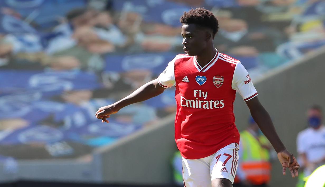 3. Bukayo Saka - Bukayo Saka baru berusia 18 tahun dan bermain gemilang untuk Arsenal pada musim ini. Penyerang serba bisa ini telah mencatatkan 4 gol dan 4 assist di semua kompetisi pada musim 2019-2020.  (AFP/Gareth Fuller/pool)