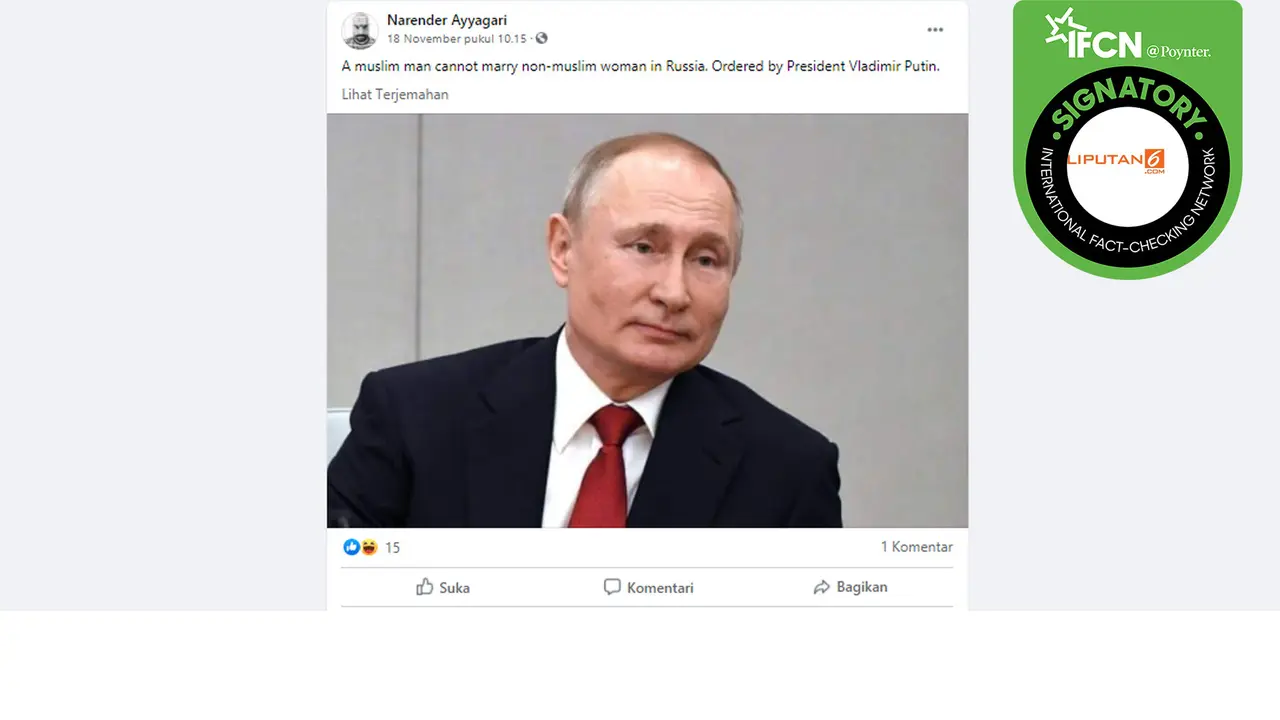 Hoaks Vladimir Putin larang pernikahan beda agama di Rusia