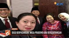 Sebelum acara debat perdana mulai, Prabowo Subianto, Megawati, Sandiaga, dan Puan Maharani swafoto bersama.