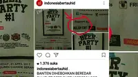 Media sosial dihebohkan sebuah pamflet acara 'Beer Party' yang disponsori oleh Allah SWT di kawasan Kabupaten Serang, Banten. (Liputan6.com/Yandhi Deslatama)