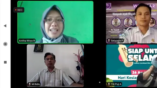Webinar 'Menguak Jejak Gempa Megathrust dan Sesar Aktif di Banyumas Raya' yang diselenggarakan Aliansi Jurnalis Independen (AJI) Purwokerto, Selasa (20/4/2021)
