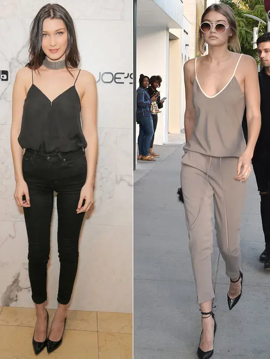 Skinny strappy tanks dengan dipadakan sepatu yang juga terlihat senada. Simple namun tetap cantik! (WWD/REX/SHUTTERSTOCK; AKM GSI/InStyle)