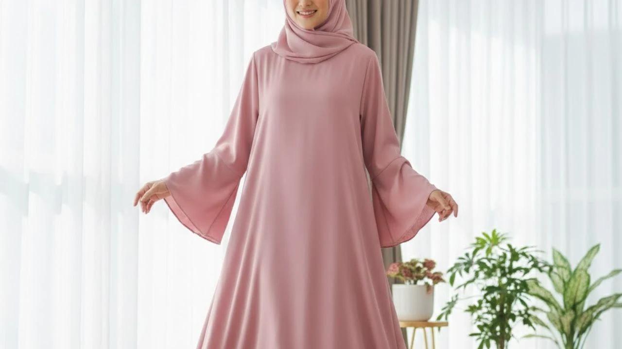Ilustrasi Gamis dengan Lengan Wide atau Bell Sleeve