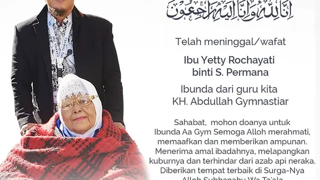 Ibunda Aa Gym Meninggal Dunia. (Twitter/ @aagym)